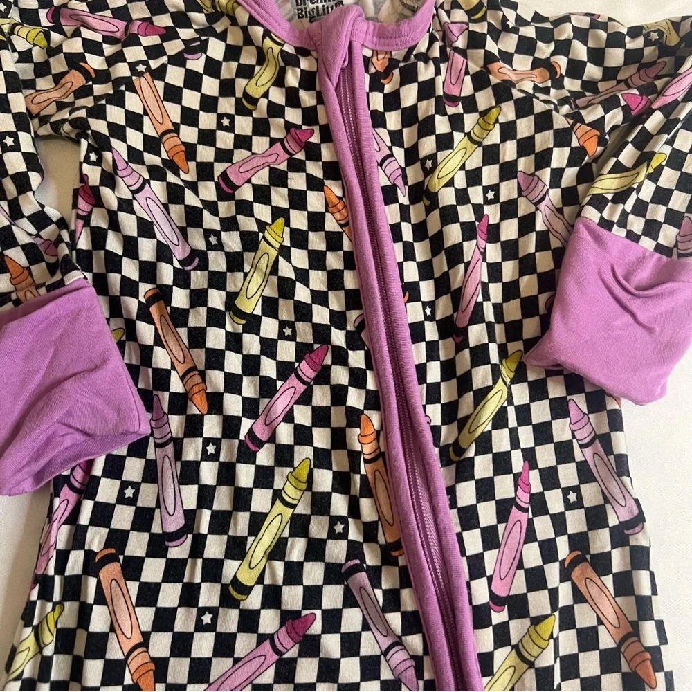 Dream Big Little Bamboo Zipper Footie Pajamas Crayon Print 3-6 Months